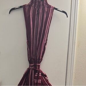 Xhilaration Burgundy and Pink Striped Jumpsuit